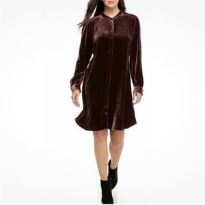 Eileen Fisher Velvet Mandarin Collar Shirt-Tunic Dress Cassis Purple XL